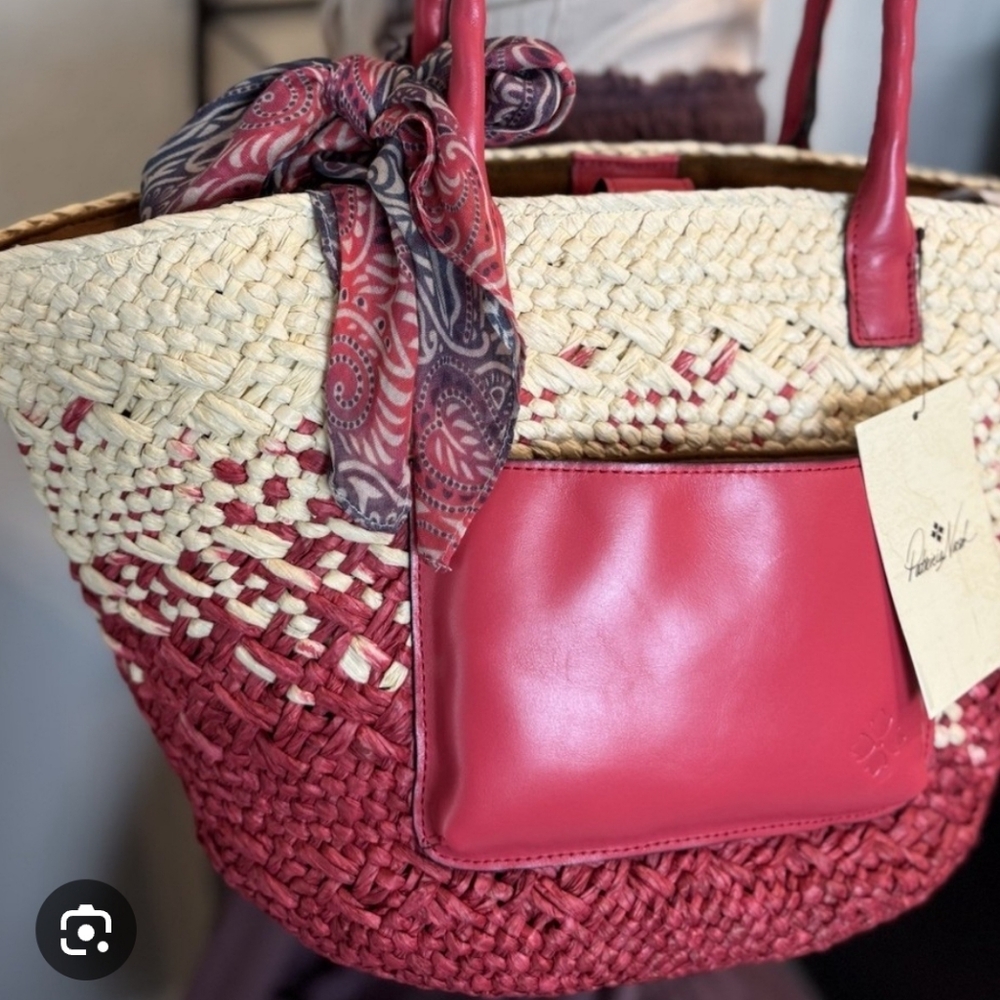 Patricia Nash Calypso Woven Straw Tote w/ GreekOmbre Scarf - Picture 2 of 11